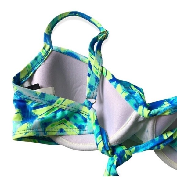 COCO reef bikini bra top neon green op art push up molded bra size 32C - Picture 4 of 5